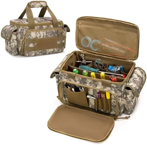rexmica small tool bag with anti friction and thick padded bottom tool storage organizer for men tactical range bag multi functional work bag for repairman electrician carpenters camo